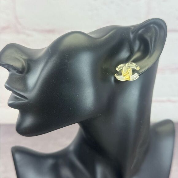 Chanel Transparent 2002 Interlocking CC Logo Earrings - Picture 2 of 10